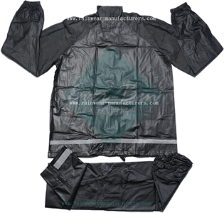 Black PVC rain jacket and pants-heavy duty rain jacket and pants set-reusable rainwear